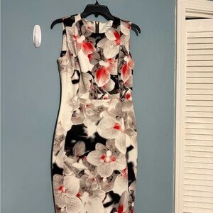 Calvin Klein Black and Red Floral Midi Dress
